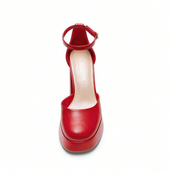 Red Elegant Women's Chunky Platform Heels - Picture 7 of 9